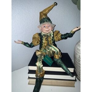 Robert Stanley Posable Elf Pixie Green Gold Bendable Legs Arms Jingle Bells READ